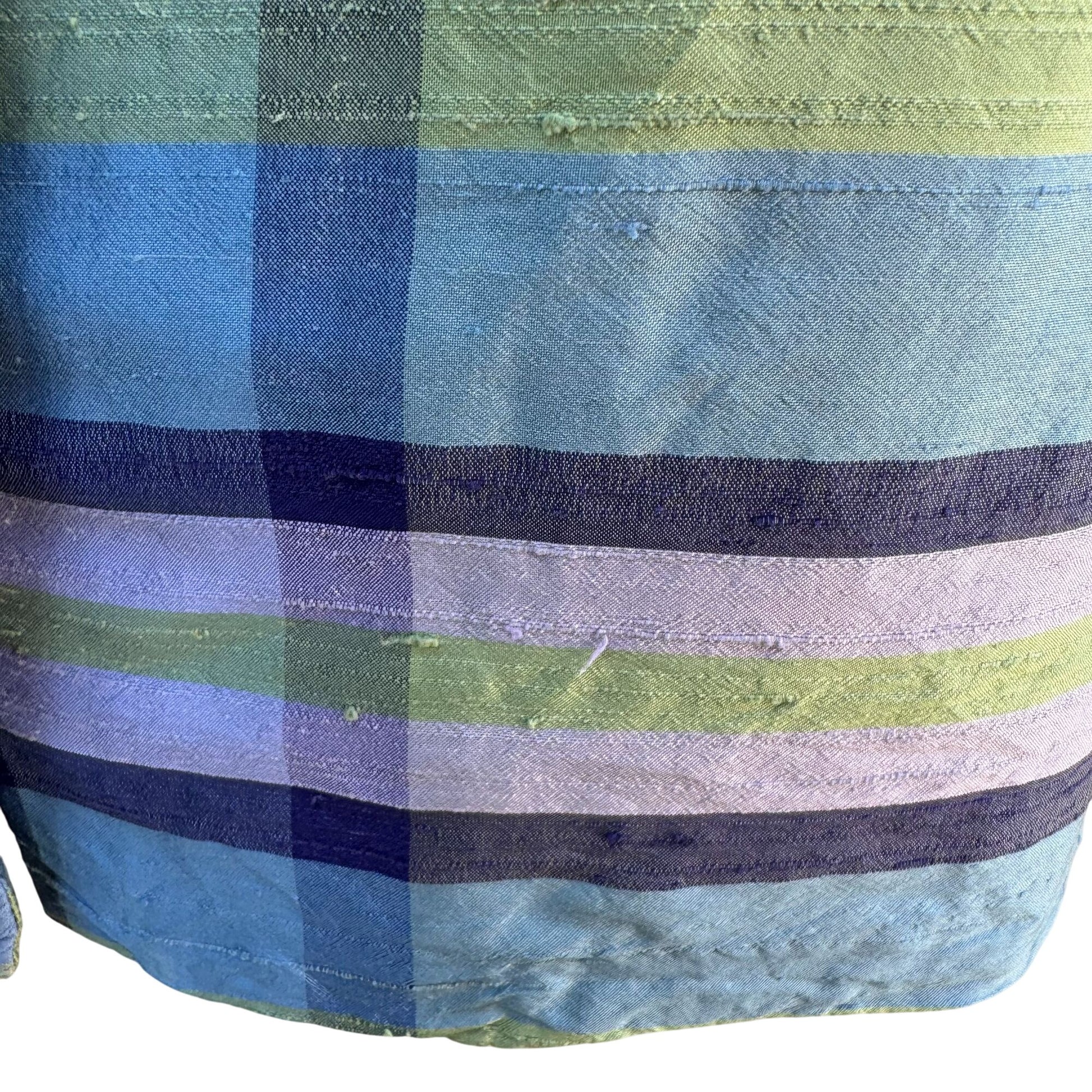 Avenue Womens Silk Preppy Button-Up Green Blue Plaid Long Sleeve Blouse 26/28