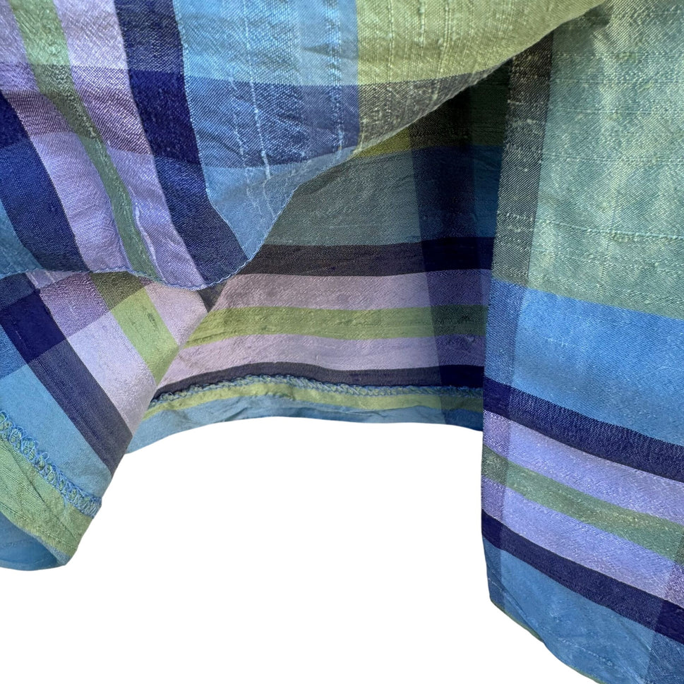 Avenue Womens Silk Preppy Button-Up Green Blue Plaid Long Sleeve Blouse 26/28