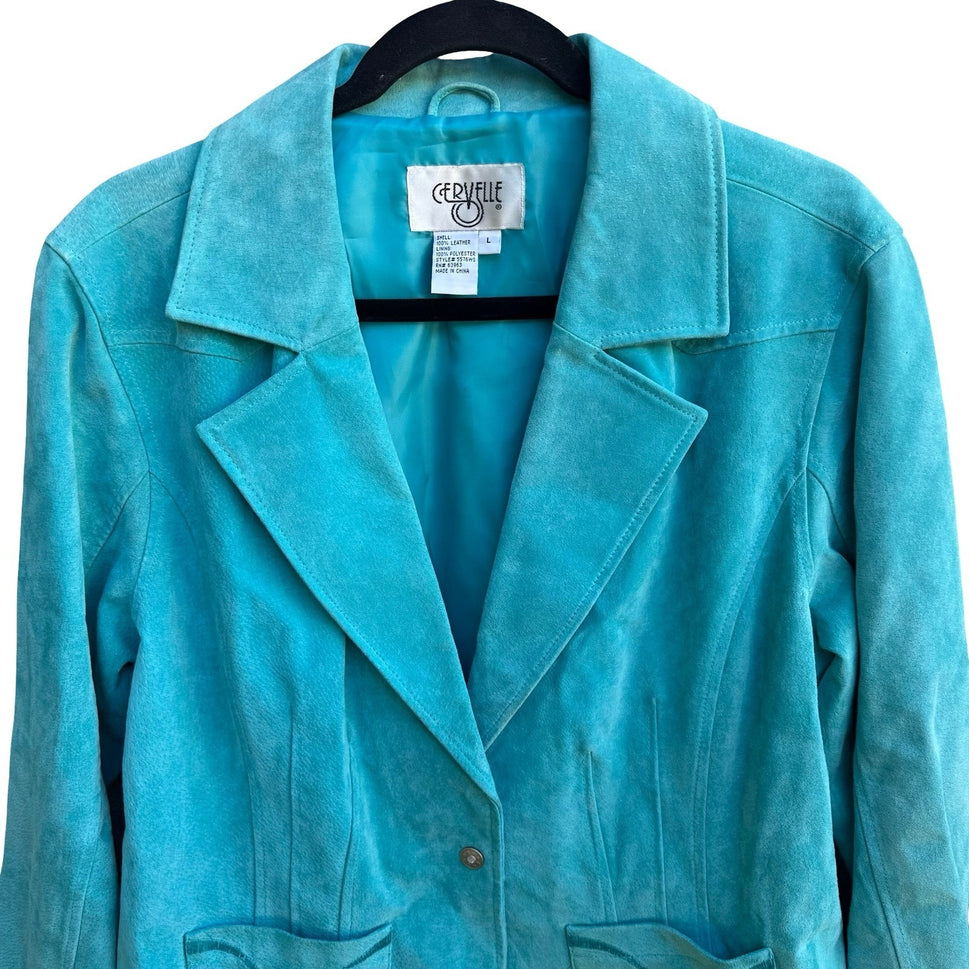 Cervelle Vintage Turquoise Suede Leather Cowgirl Boho Western Blazer Jacket L