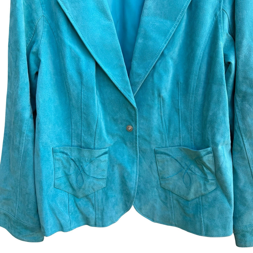Cervelle Vintage Turquoise Suede Leather Cowgirl Boho Western Blazer Jacket L