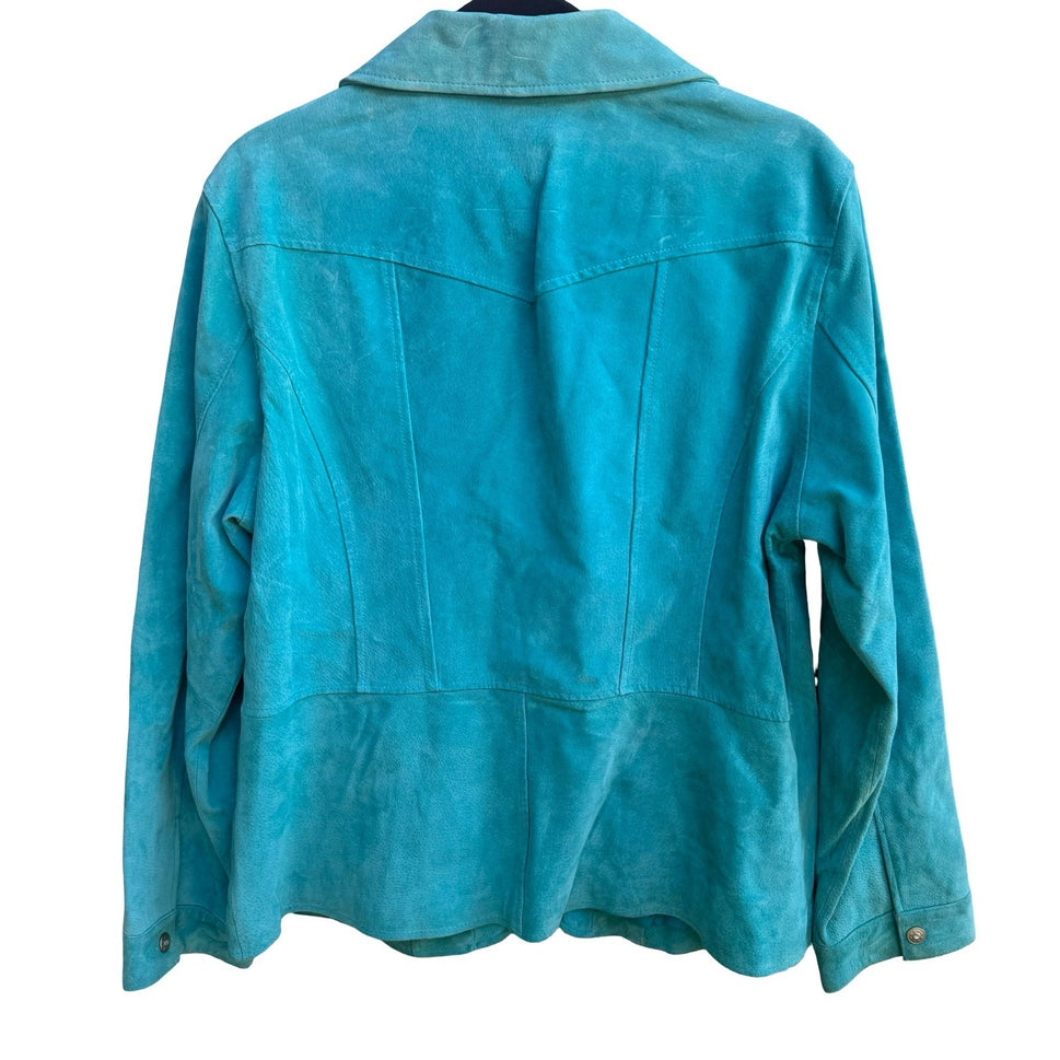 Cervelle Vintage Turquoise Suede Leather Cowgirl Boho Western Blazer Jacket L