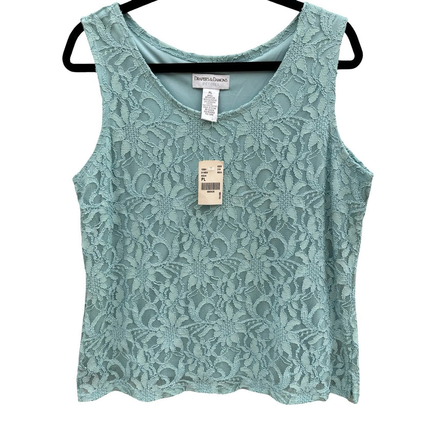 Drapers & Damons Pastel Blue Floral Lace Sleeveless Top PL NEW Coquette Feminine