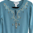 Switch Joseph A. Women&#39;s Embroidered Beaded Blue 3/4 Sleeve Keyhole Neck Knit Sweater 2 image