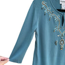 Switch Joseph A. Women&#39;s Embroidered Beaded Blue 3/4 Sleeve Keyhole Neck Knit Sweater 3 image