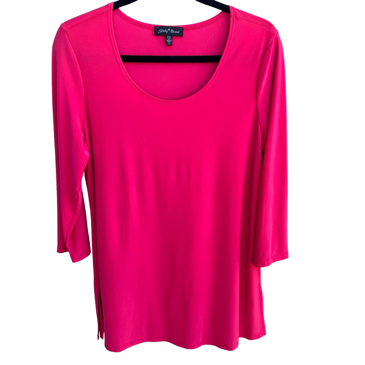 Slinky Brand Barbiecore Hot Pink Minimalist Jersey Flowy Liquid Knit Tunic Top L