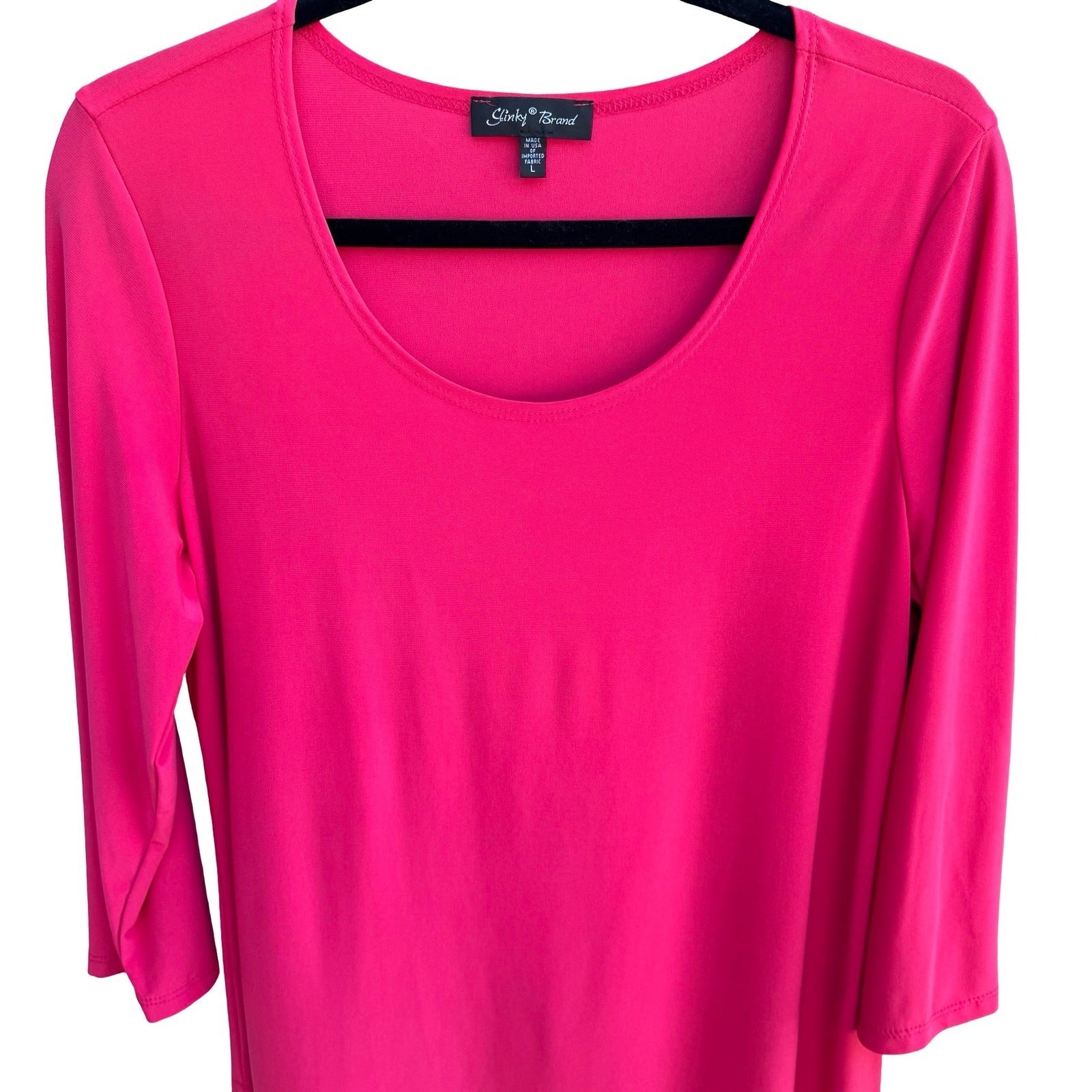 Slinky Brand Barbiecore Hot Pink Minimalist Jersey Flowy Liquid Knit Tunic Top L