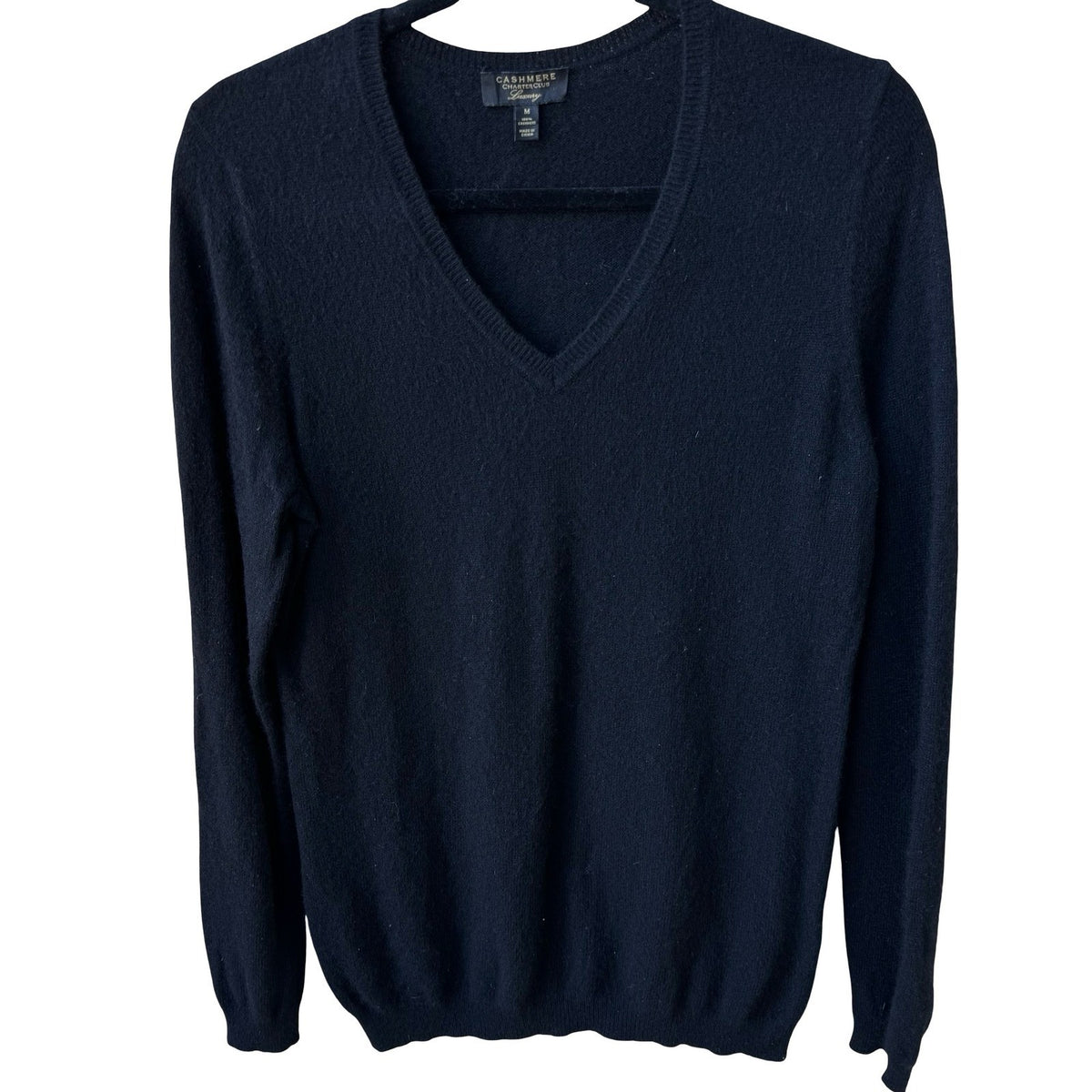Charter Club Luxury Cashmere Minimalist Preppy V-Neck Old Money Sweater Black M