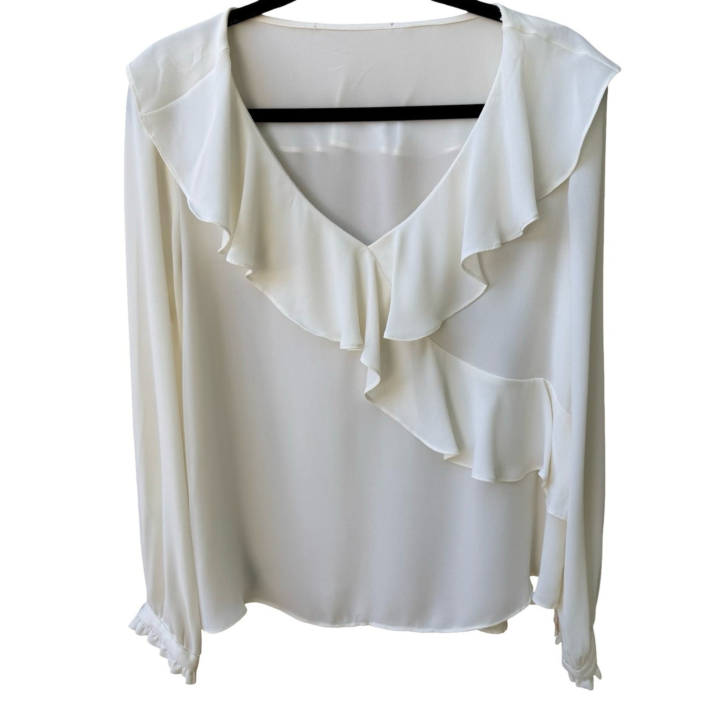 Vintage Coquette Romantic Ruffle Ethereal V-Neck Wrap Front Chiffon Blouse Ivory