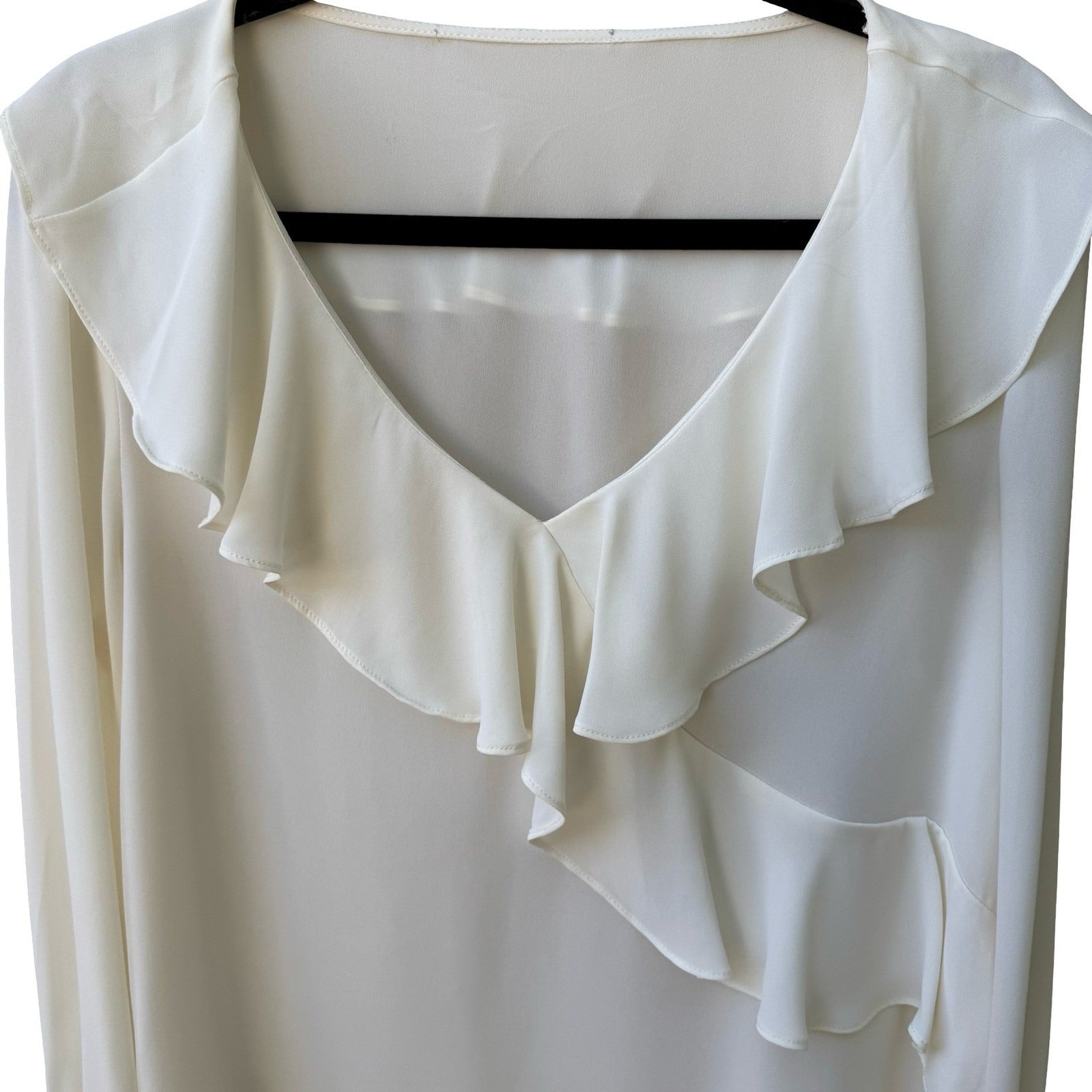 Vintage Coquette Romantic Ruffle Ethereal V-Neck Wrap Front Chiffon Blouse Ivory