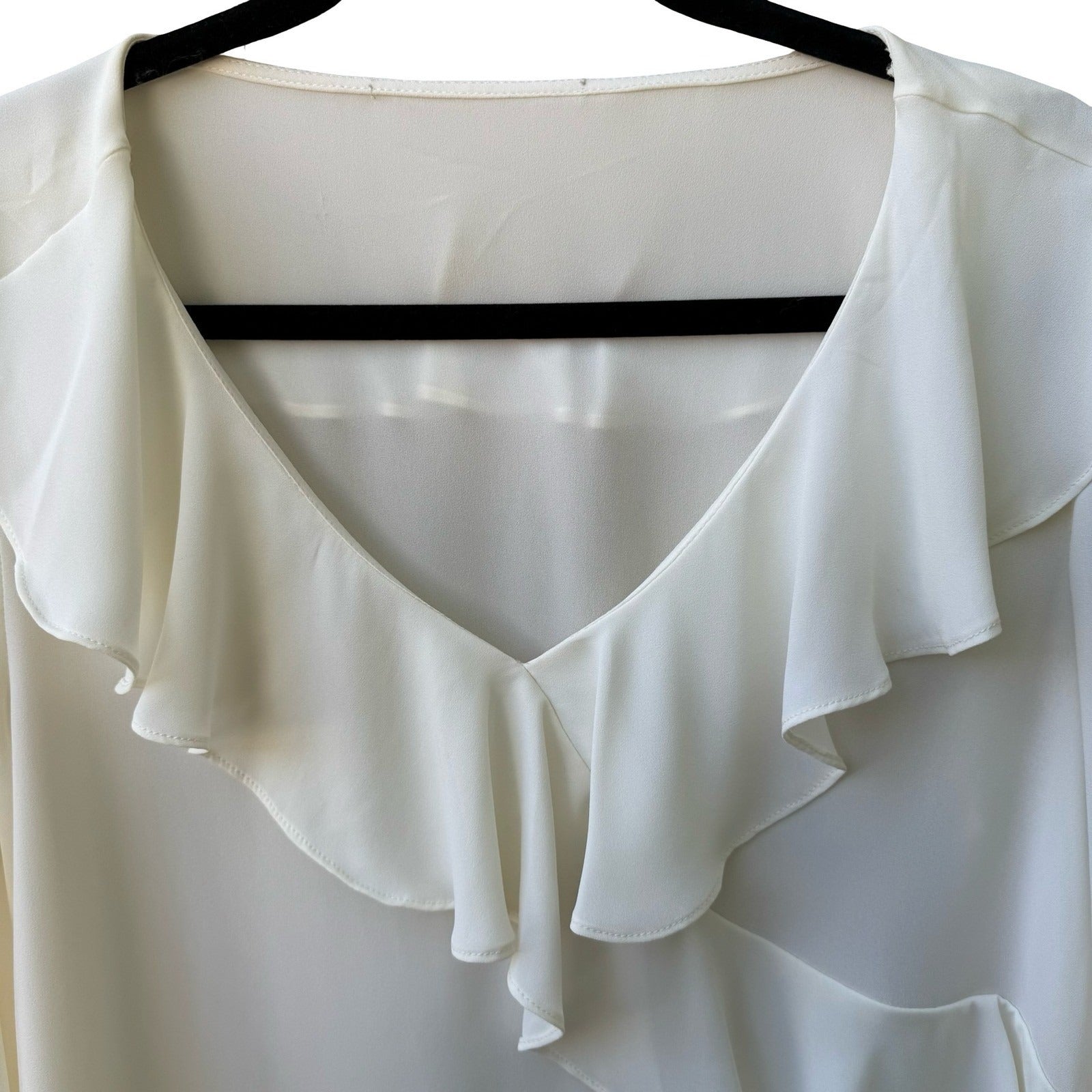 Vintage Coquette Romantic Ruffle Ethereal V-Neck Wrap Front Chiffon Blouse Ivory