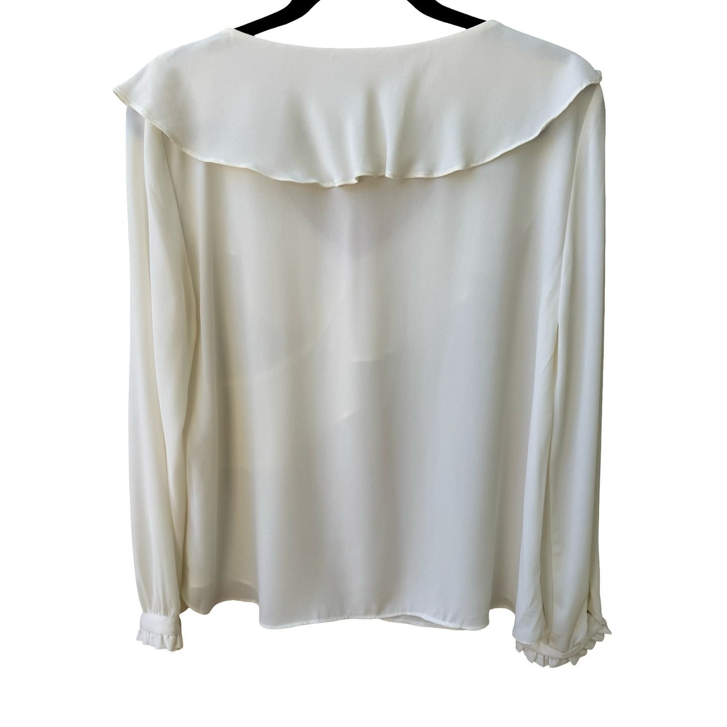 Vintage Coquette Romantic Ruffle Ethereal V-Neck Wrap Front Chiffon Blouse Ivory