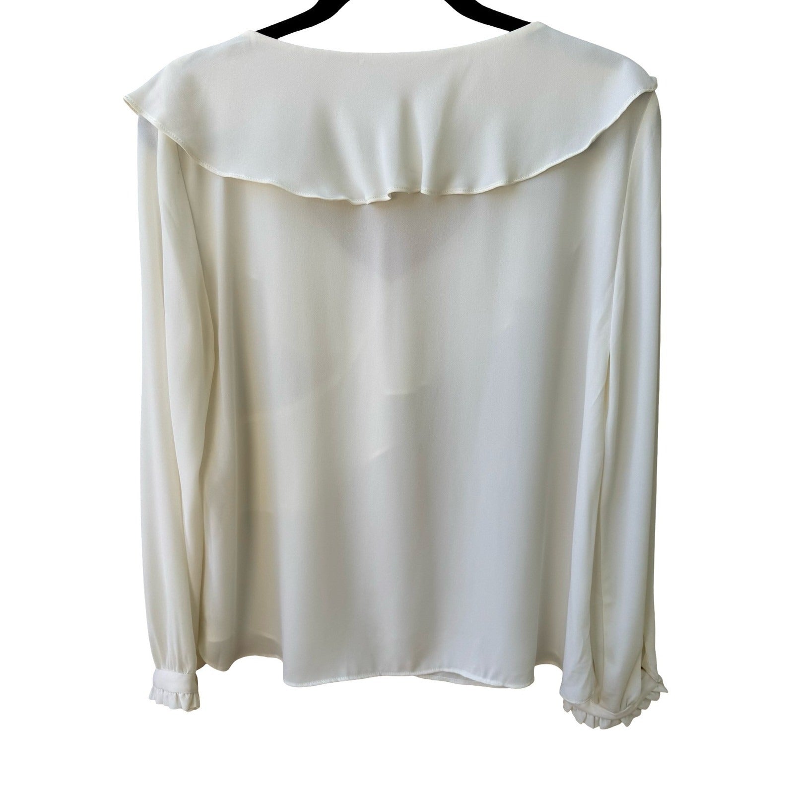 Vintage Coquette Romantic Ruffle Ethereal V-Neck Wrap Front Chiffon Blouse Ivory
