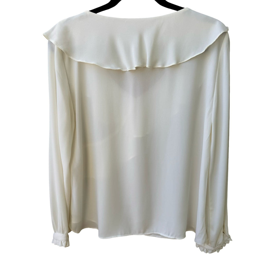 Vintage Coquette Romantic Ruffle Ethereal V-Neck Wrap Front Chiffon Blouse Ivory
