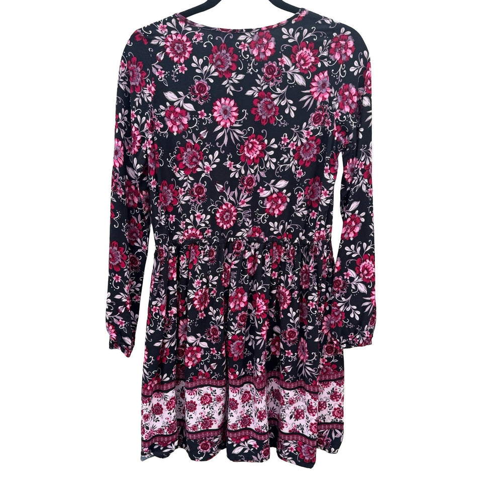 The Childrens Place Girls 16 XXL Floral Long Sleeve Dress Boho Pink Peasant