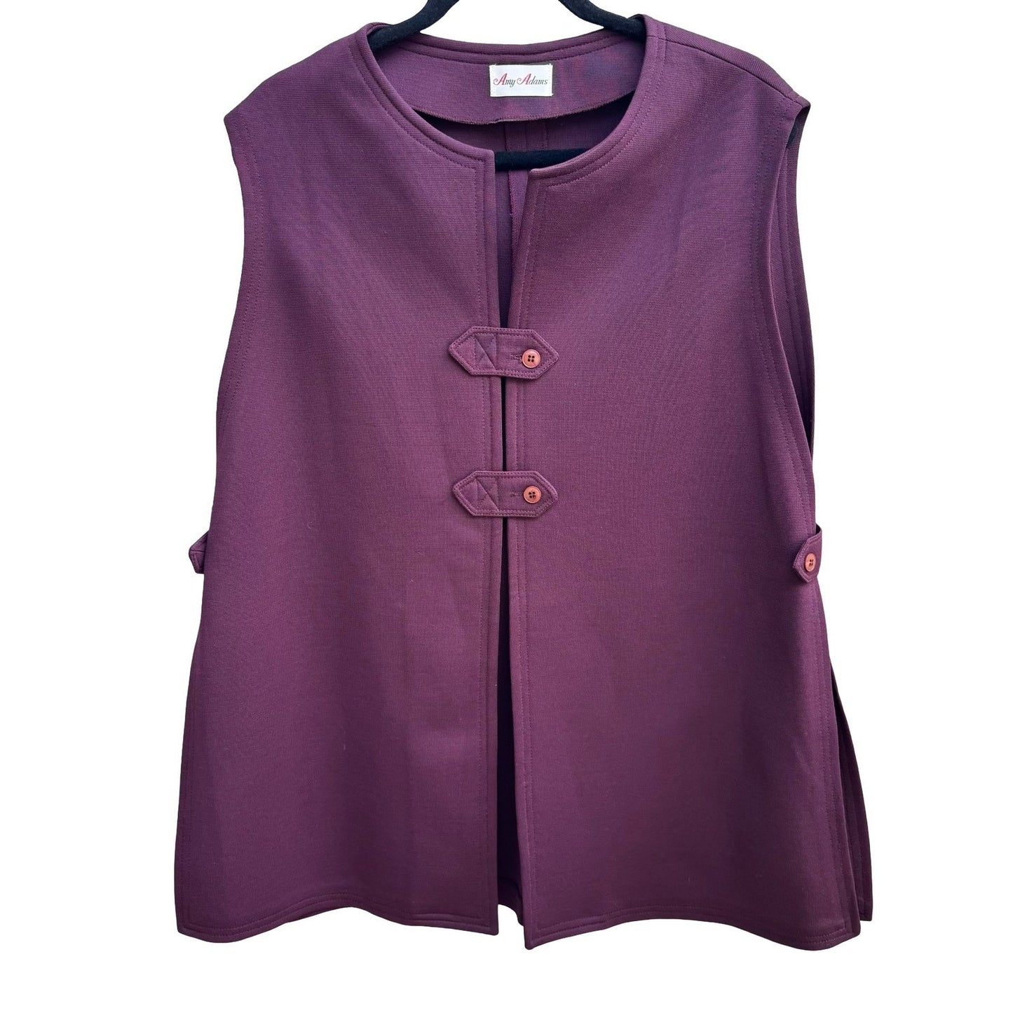 Amy Adams Vintage 70s 80s Lagenlook Layering Plum Double Knit Button Tab Vest