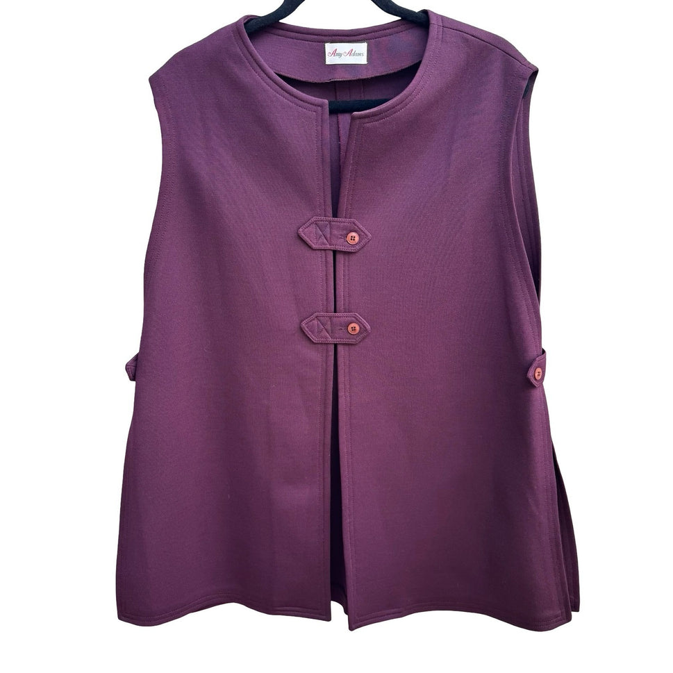 Amy Adams Vintage 70s 80s Lagenlook Layering Plum Double Knit Button Tab Vest