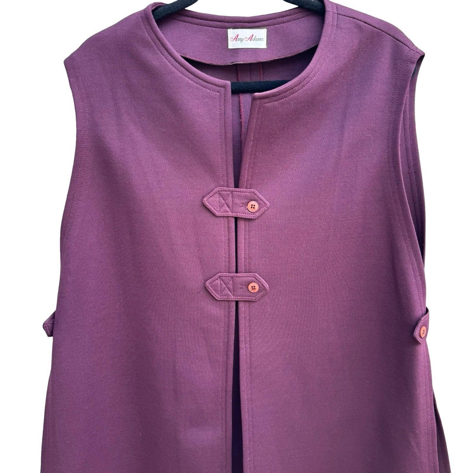 Amy Adams Vintage 70s 80s Lagenlook Layering Plum Double Knit Button Tab Vest
