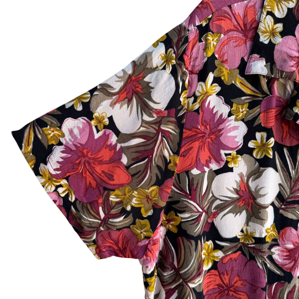 Twyla & Blu II Vintage Womens Floral Button-Up Tie Front Cropped Blouse Shirt 2X