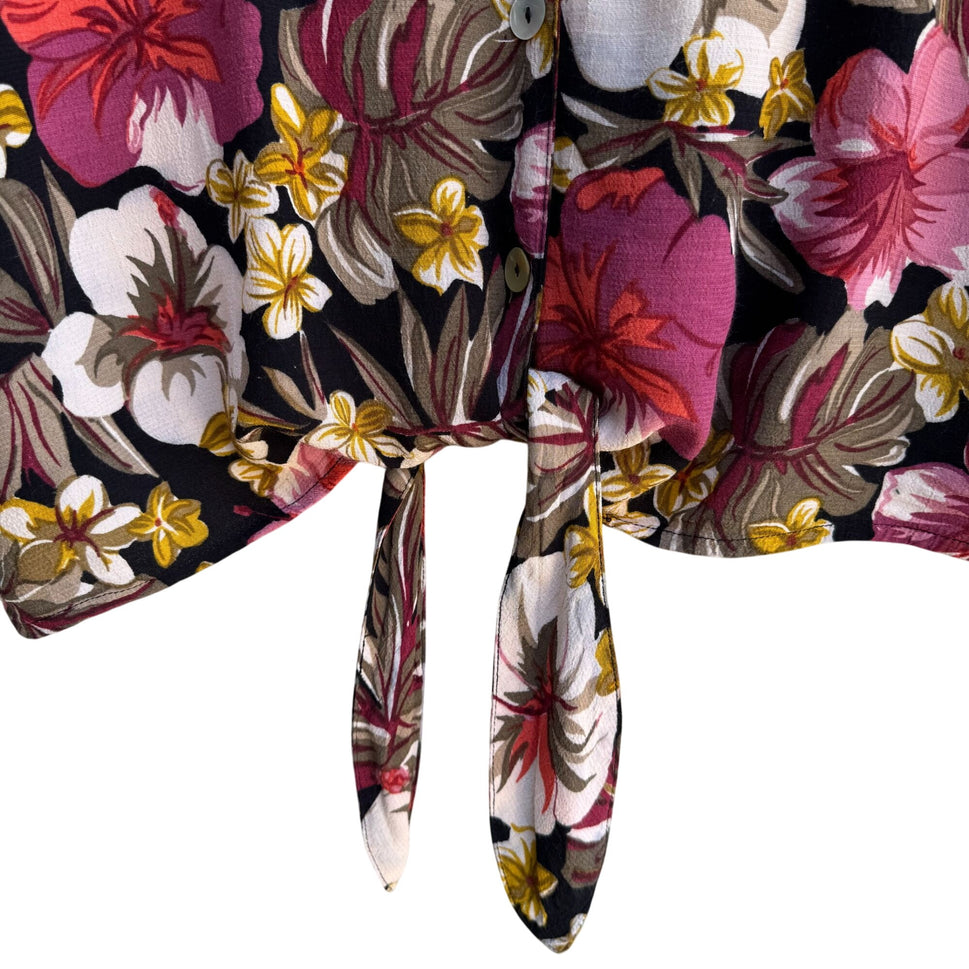Twyla & Blu II Vintage Womens Floral Button-Up Tie Front Cropped Blouse Shirt 2X