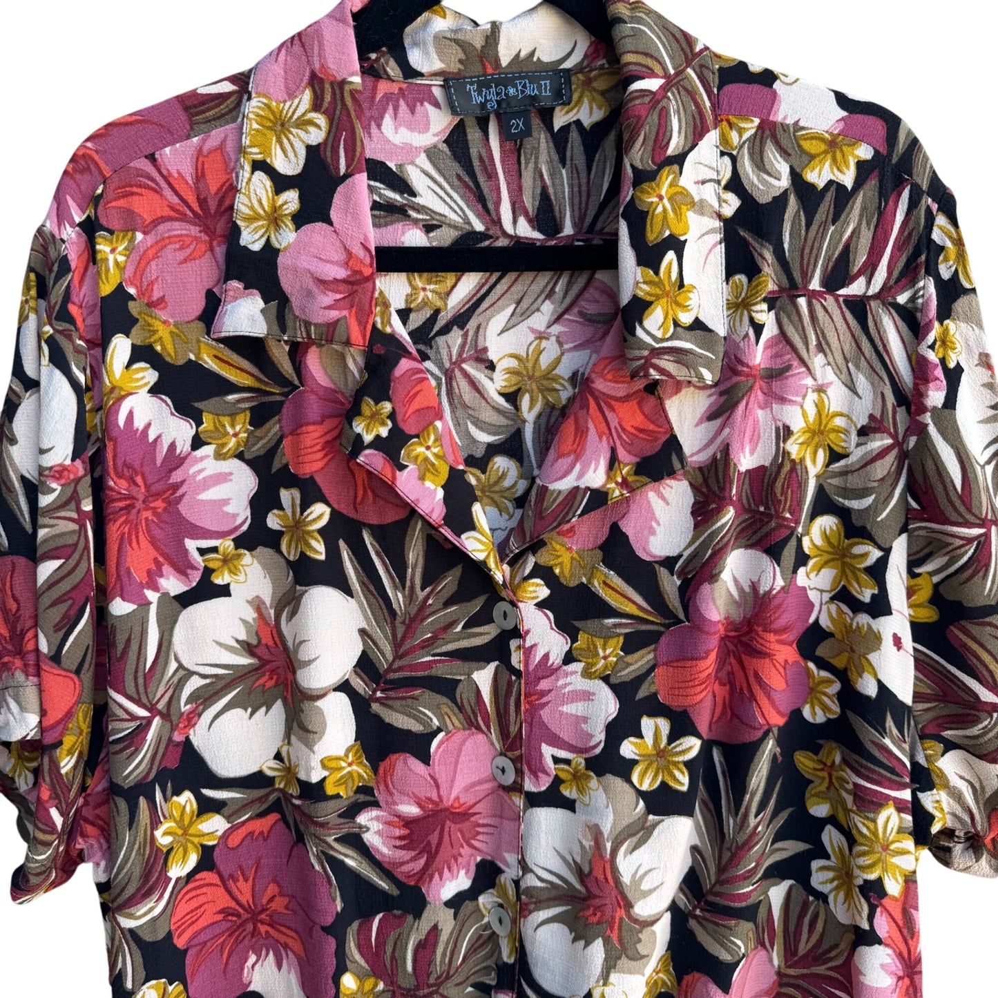 Twyla & Blu II Vintage Womens Floral Button-Up Tie Front Cropped Blouse Shirt 2X