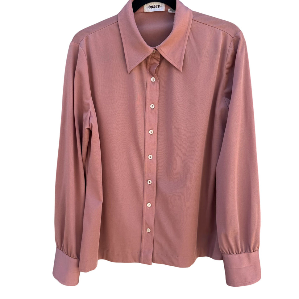 Dorce Vintage Womens Long Sleeve Button Top A-Line Skirt Rose Pink 2 Piece Set