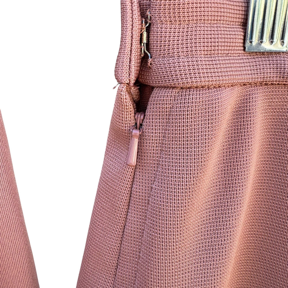 Dorce Vintage Womens Long Sleeve Button Top A-Line Skirt Rose Pink 2 Piece Set