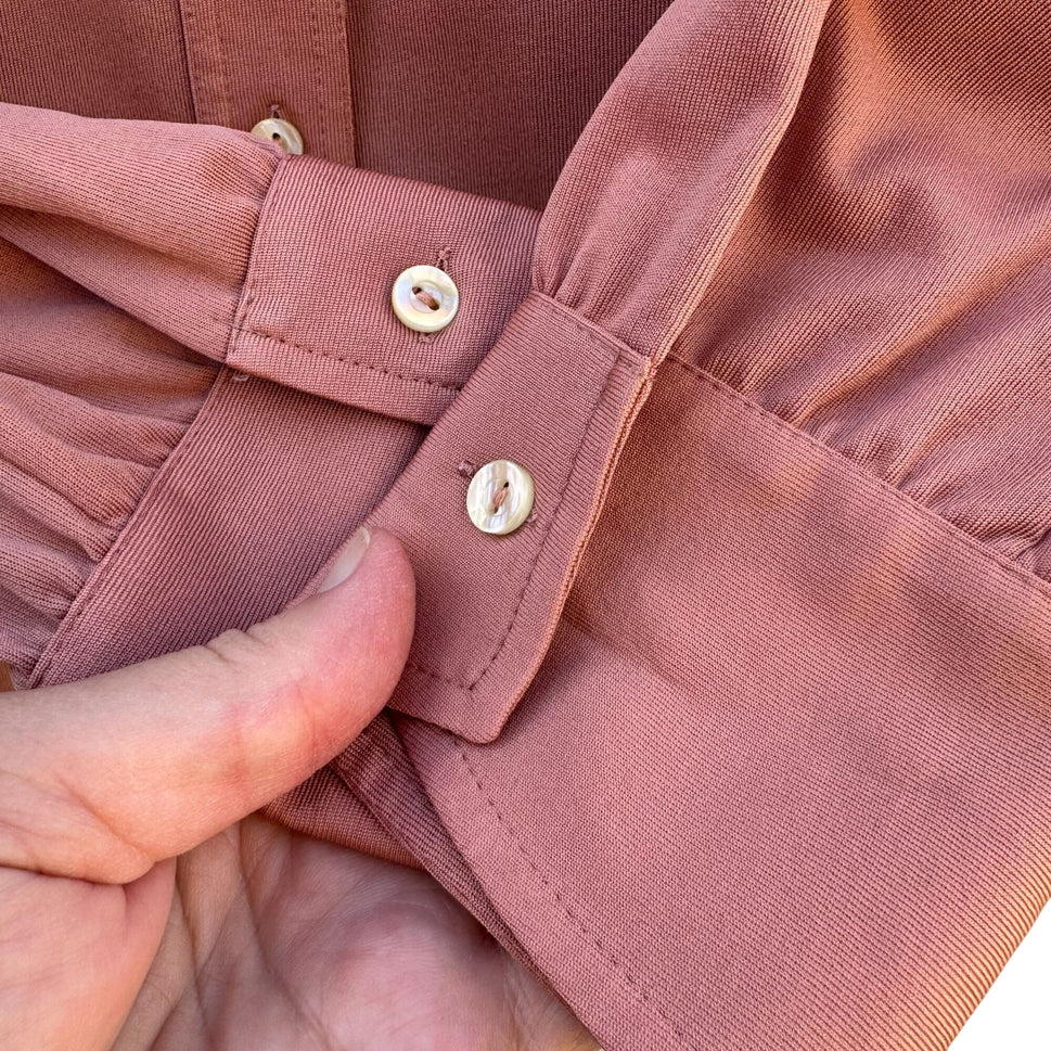 Dorce Vintage Womens Long Sleeve Button Top A-Line Skirt Rose Pink 2 Piece Set