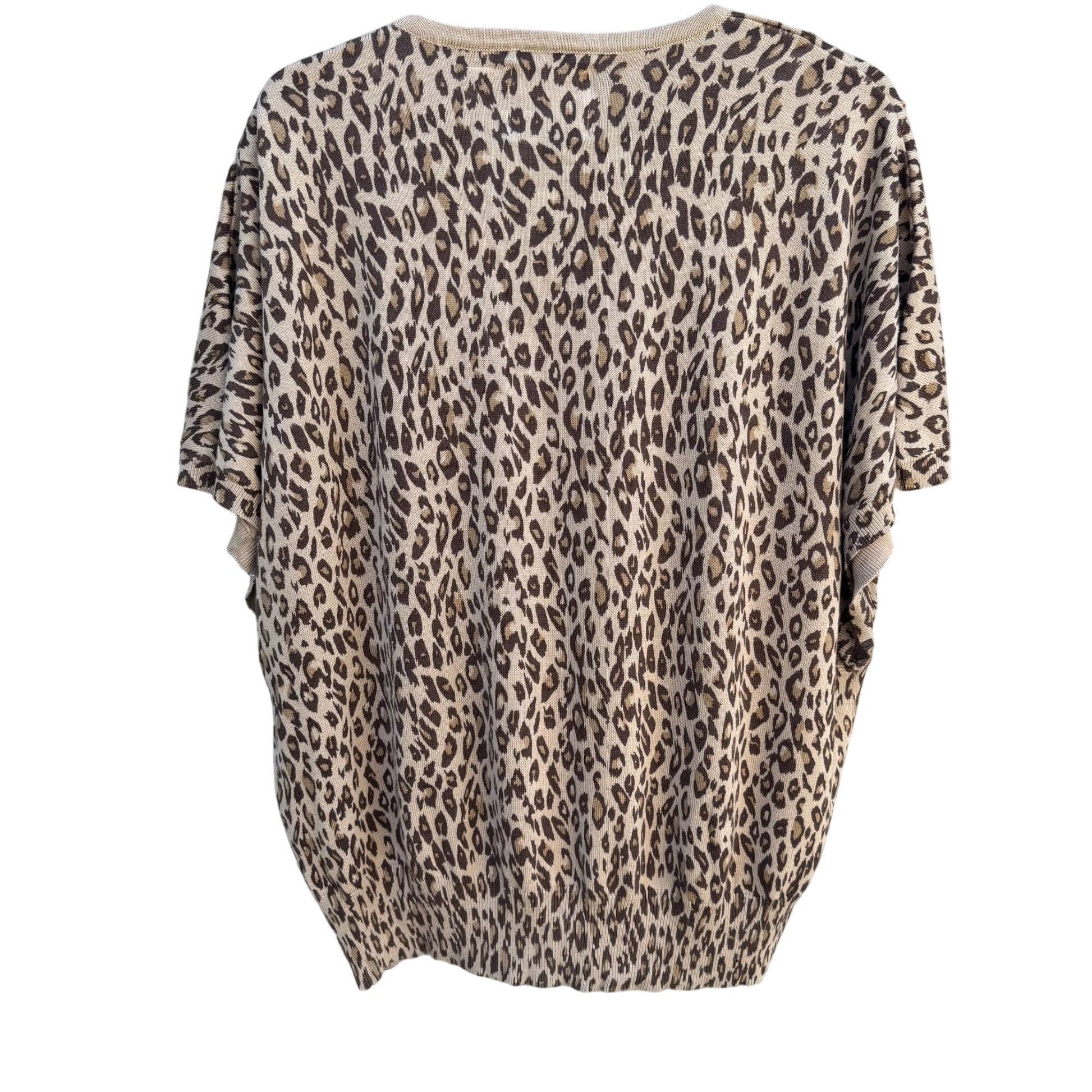 Storybook Knits Leopard Print Beaded Deep V-Neck Dolman Sleeve Knit Sweater New M