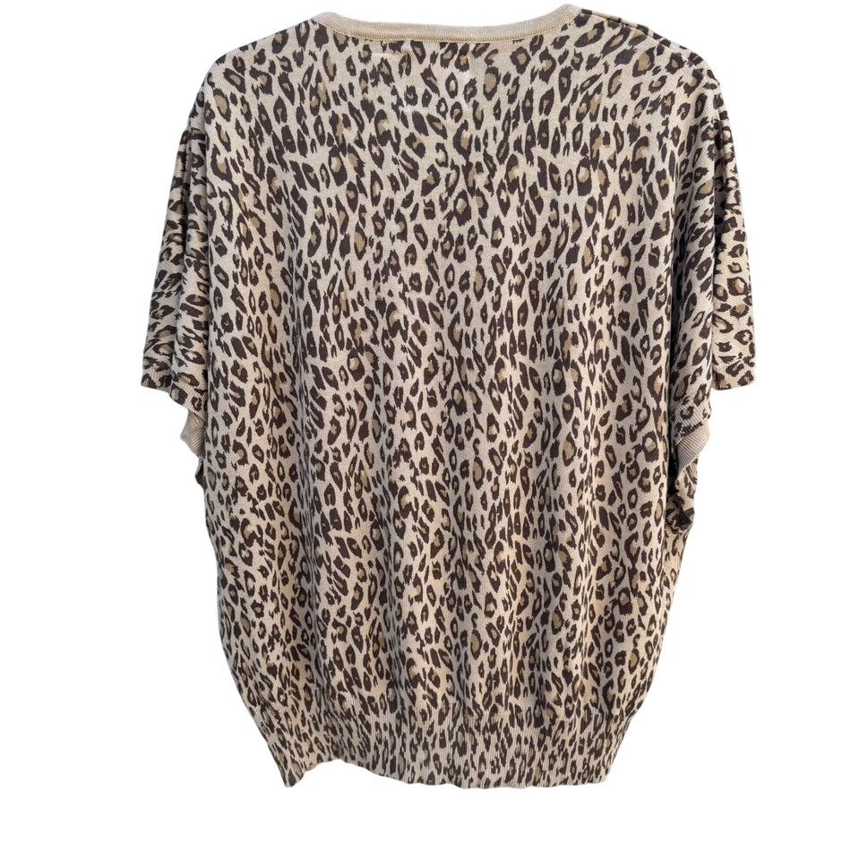 Storybook Knits Leopard Print Beaded Deep V-Neck Dolman Sleeve Knit Sweater New M
