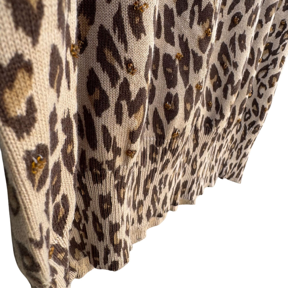 Storybook Knits Leopard Print Beaded Deep V-Neck Dolman Sleeve Knit Sweater New M