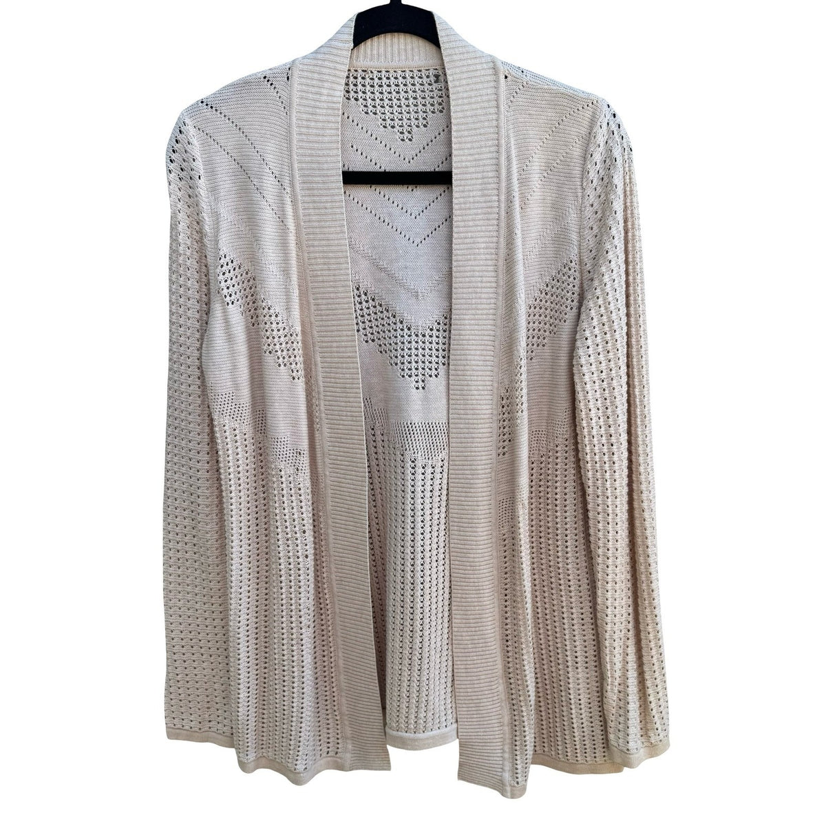 Boho Coastal Cottagecore Minimalist Airy Pointelle Knit Open Front Cardigan XL