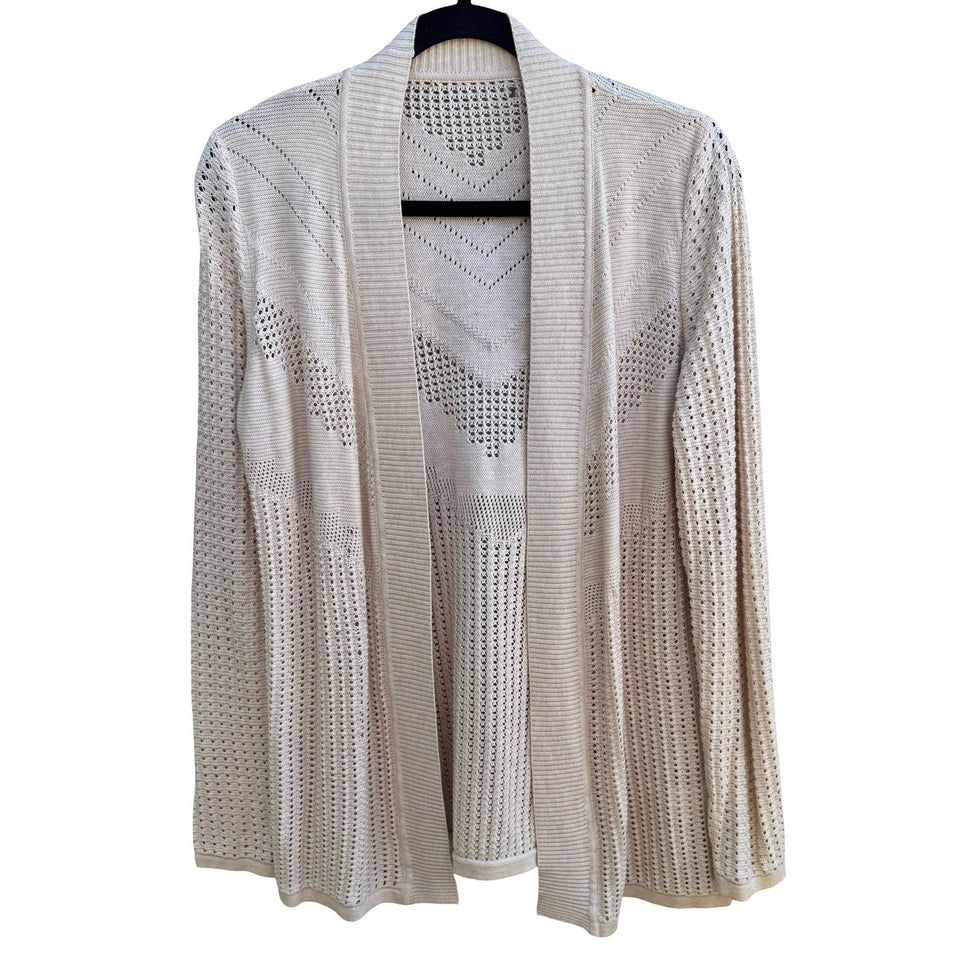 Boho Coastal Cottagecore Minimalist Airy Pointelle Knit Open Front Cardigan XL