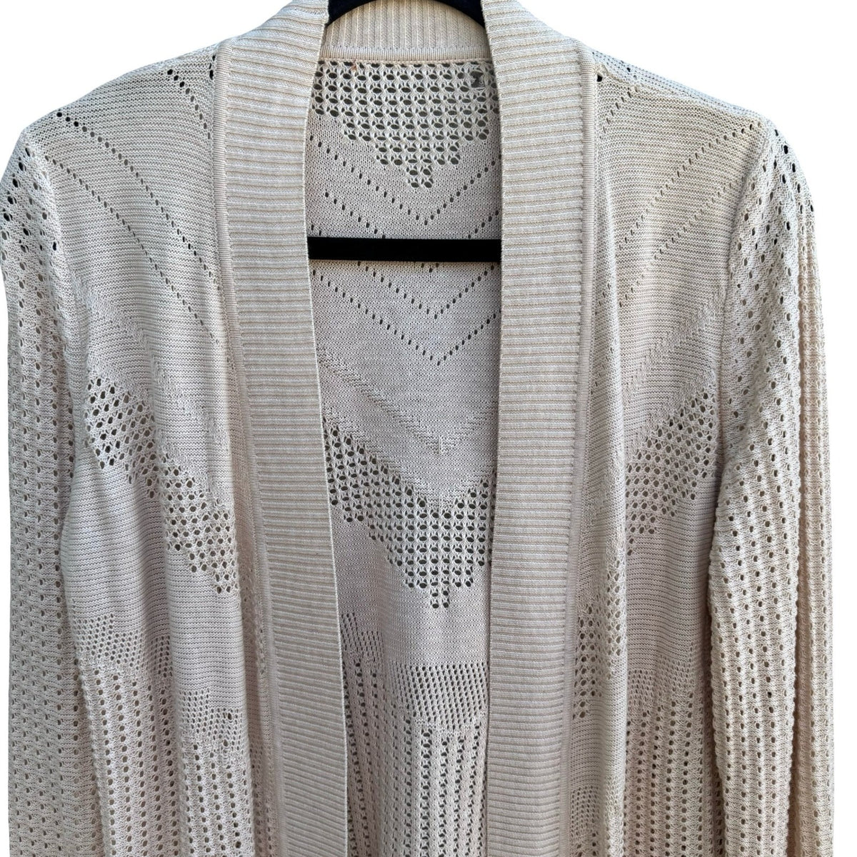 Boho Coastal Cottagecore Minimalist Airy Pointelle Knit Open Front Cardigan XL