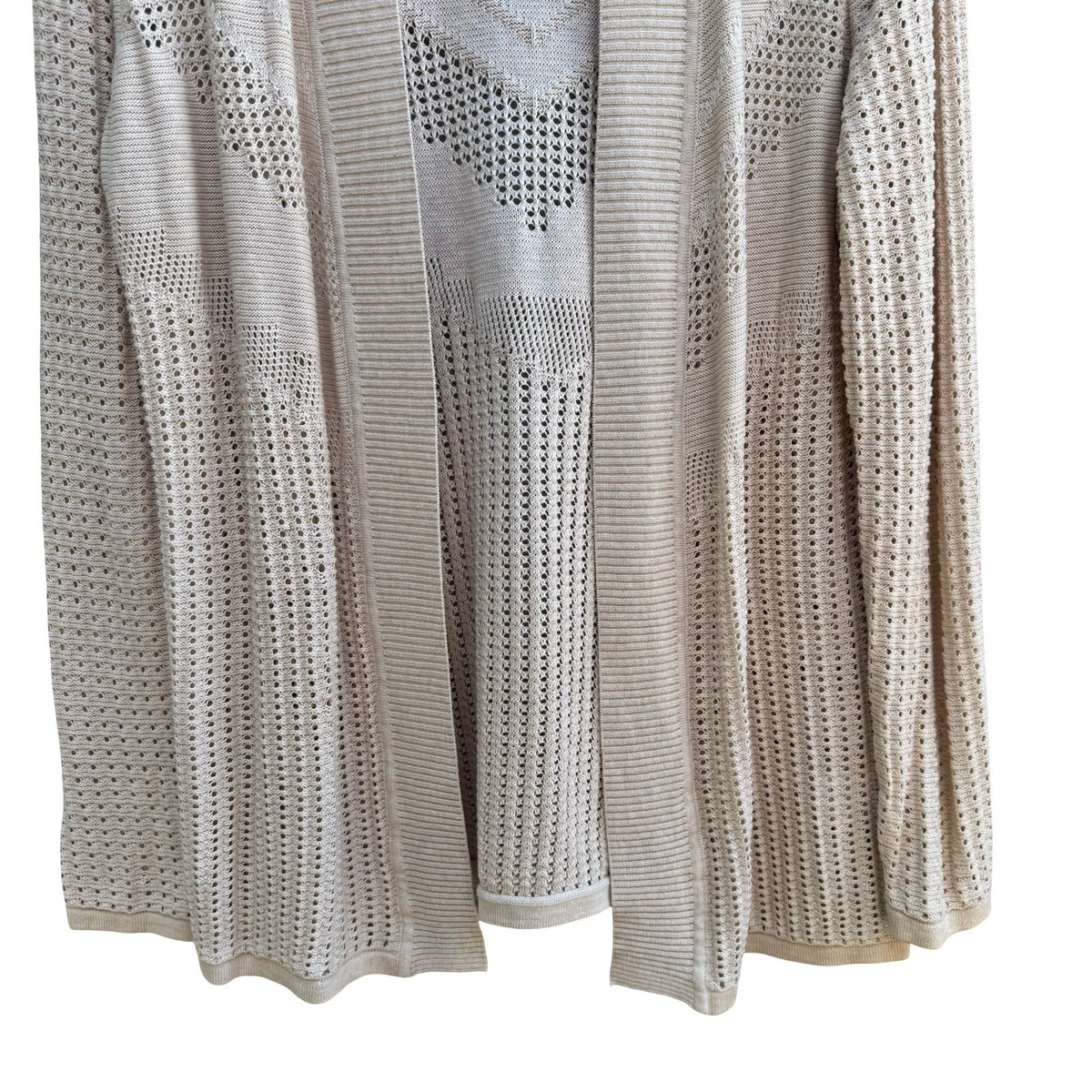 Boho Coastal Cottagecore Minimalist Airy Pointelle Knit Open Front Cardigan XL