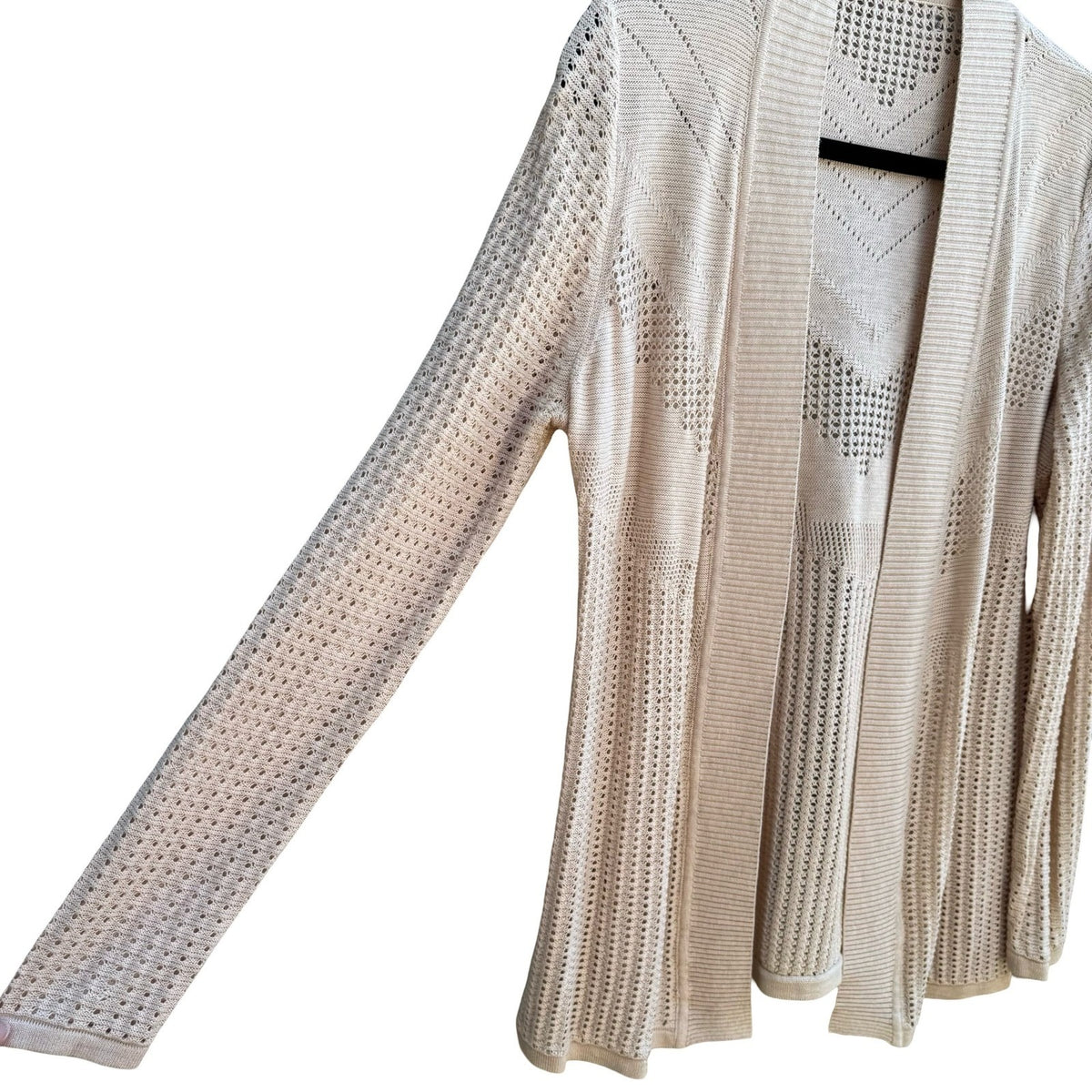 Boho Coastal Cottagecore Minimalist Airy Pointelle Knit Open Front Cardigan XL