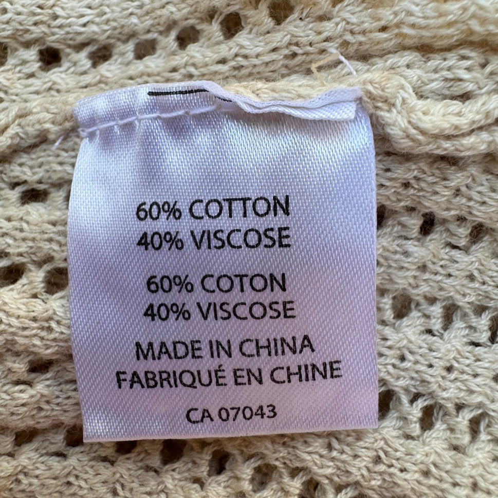 Boho Coastal Cottagecore Minimalist Airy Pointelle Knit Open Front Cardigan XL