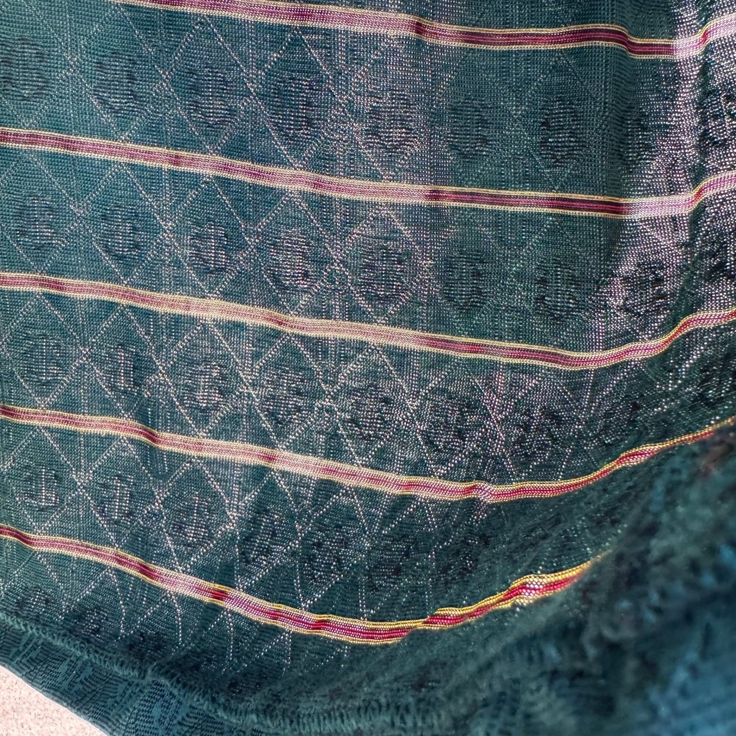 Mars Fashion Mens Vintage 70s Teal Green Geometric Knit Long Sleeve Polo Shirt