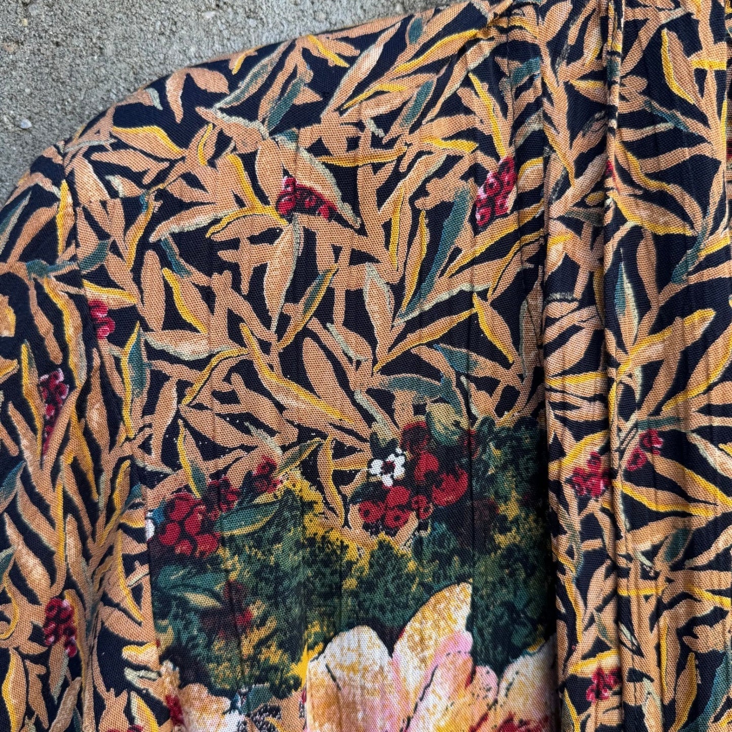 Carole Little Vintage Tapestry Floral Landscape Smocked Tie Front Blouse Size 6P
