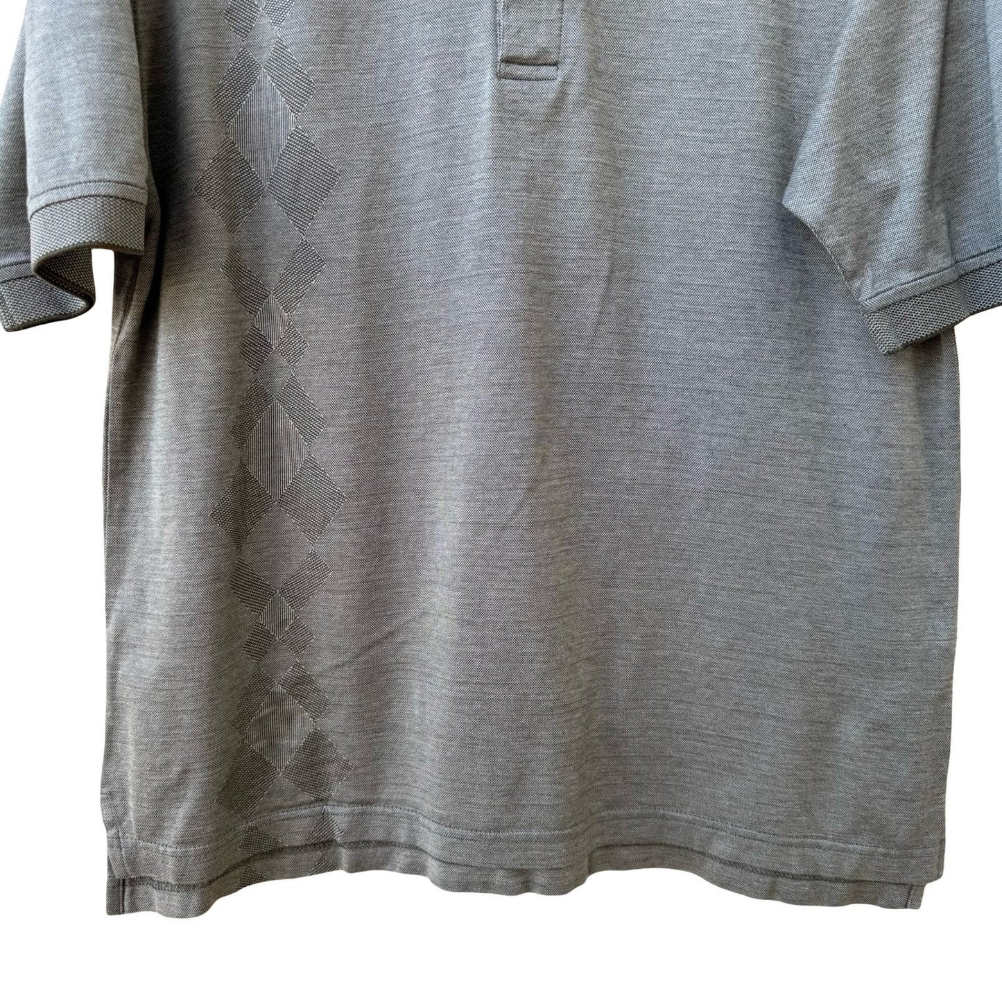 IZOD Mens Double Mercerized Gray Polo Shirt Argyle Diamond Pattern Short Sleeve