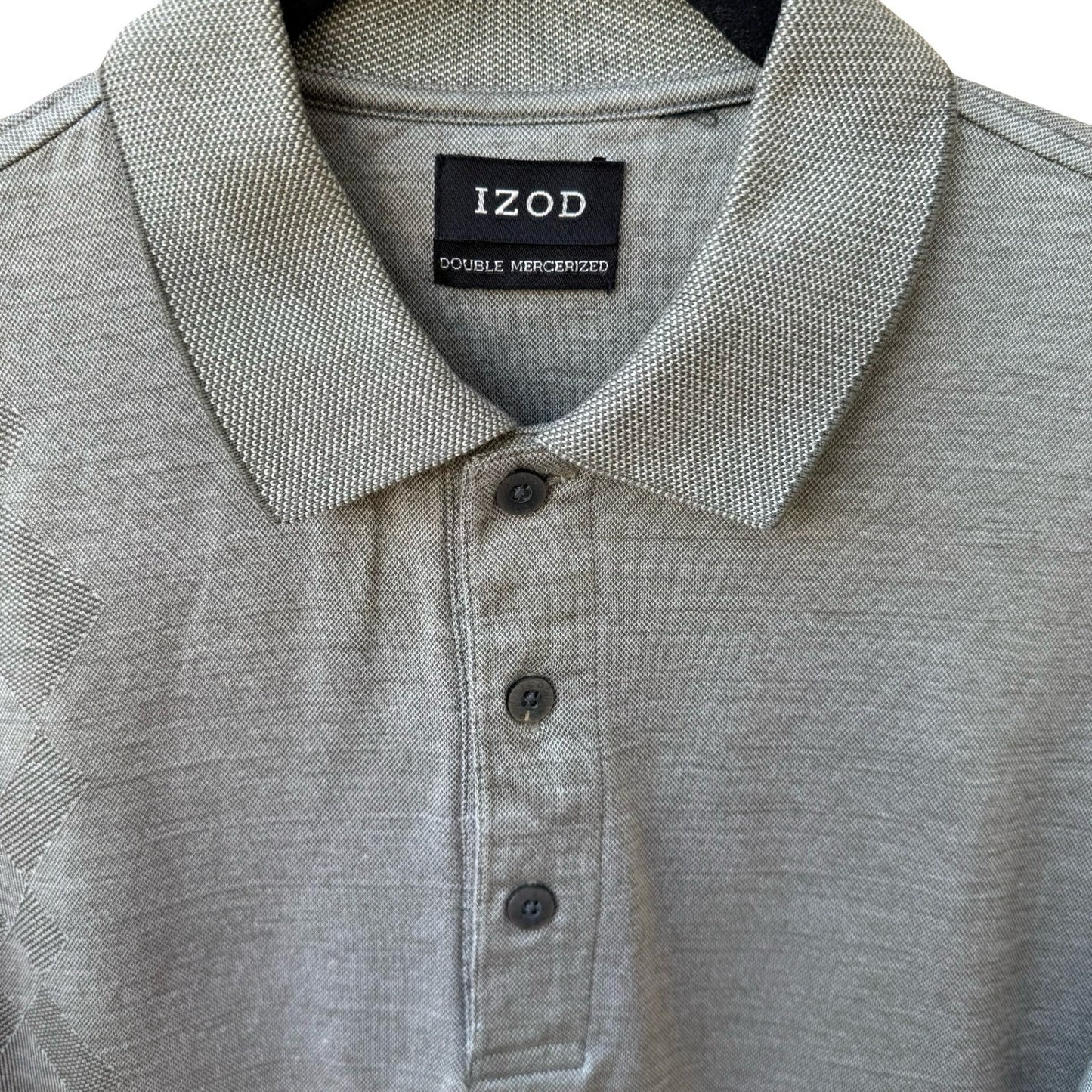 IZOD Mens Double Mercerized Gray Polo Shirt Argyle Diamond Pattern Short Sleeve