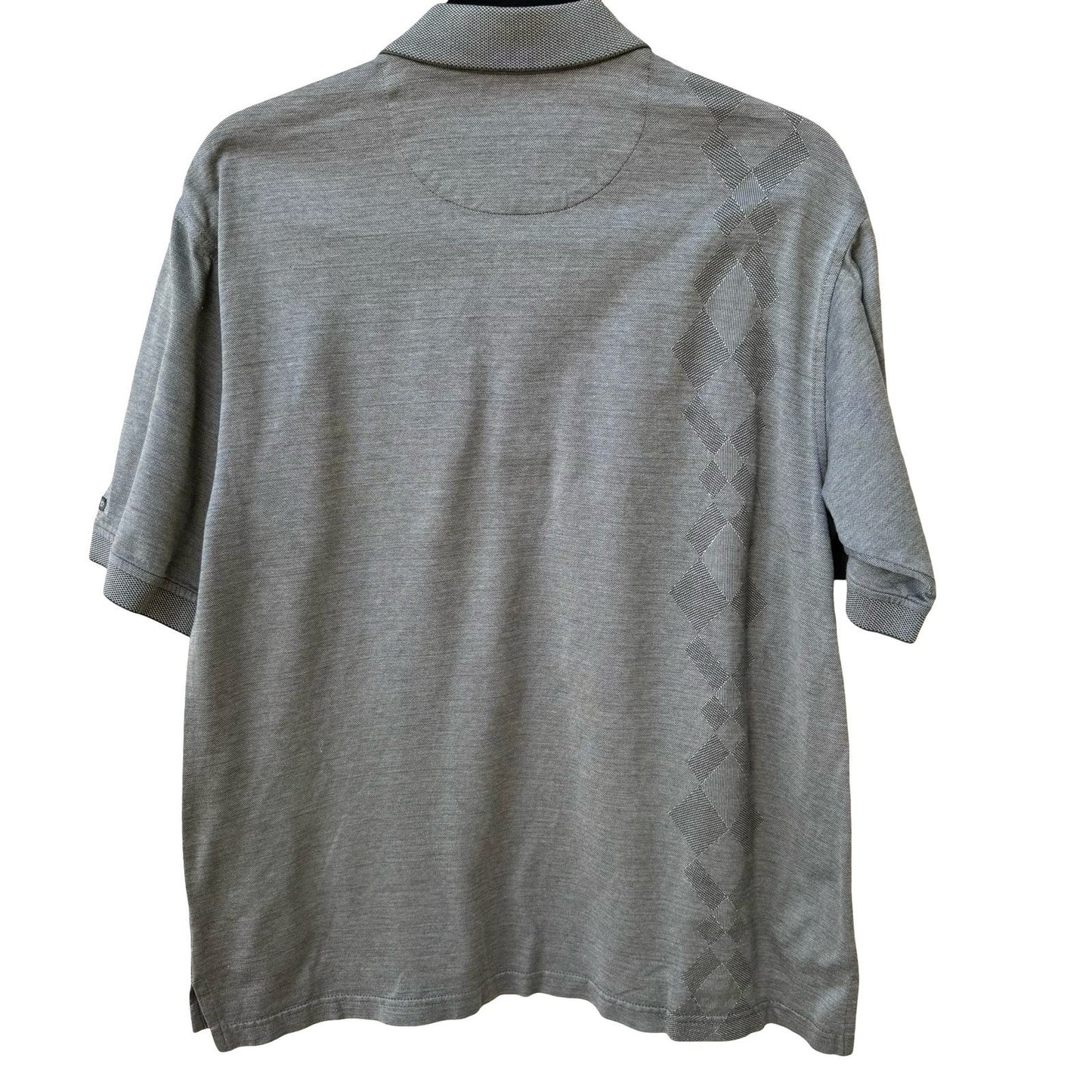 IZOD Mens Double Mercerized Gray Polo Shirt Argyle Diamond Pattern Short Sleeve