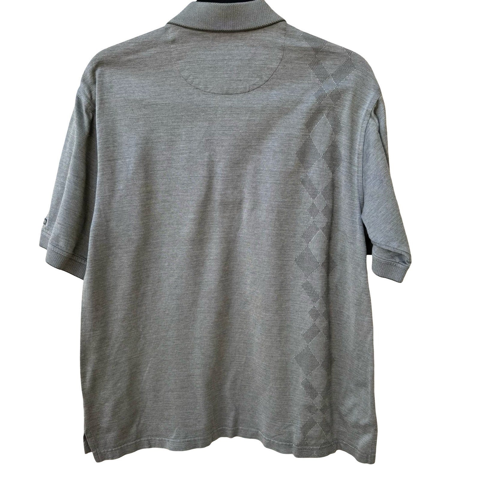 IZOD Mens Double Mercerized Gray Polo Shirt Argyle Diamond Pattern Short Sleeve