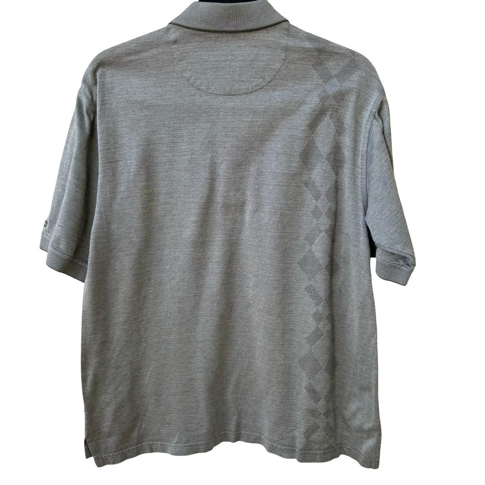 IZOD Mens Double Mercerized Gray Polo Shirt Argyle Diamond Pattern Short Sleeve
