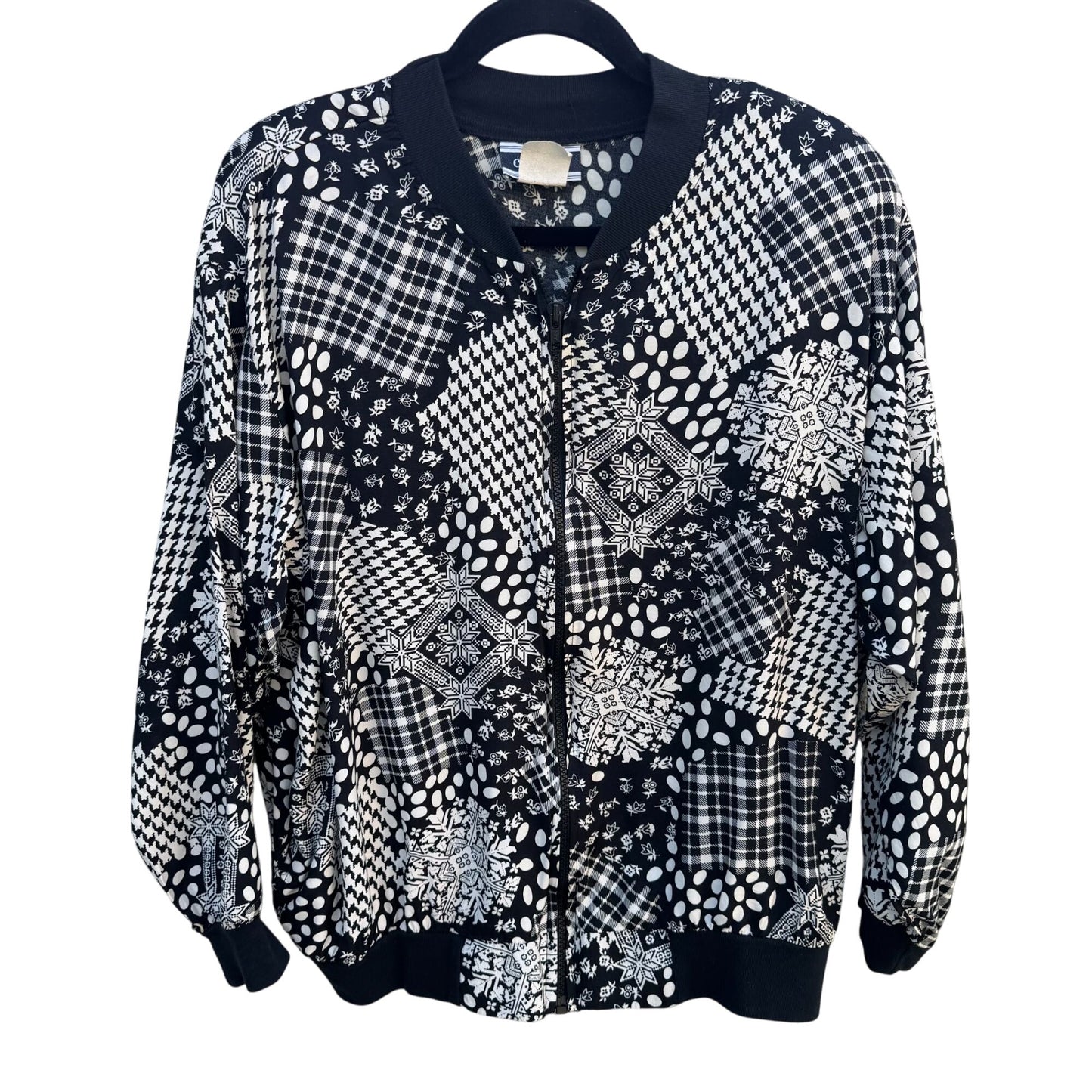 Cherisa Vintage 80s Womens Oversized Patchwork Patterned Retro Bomber Jacket 1X