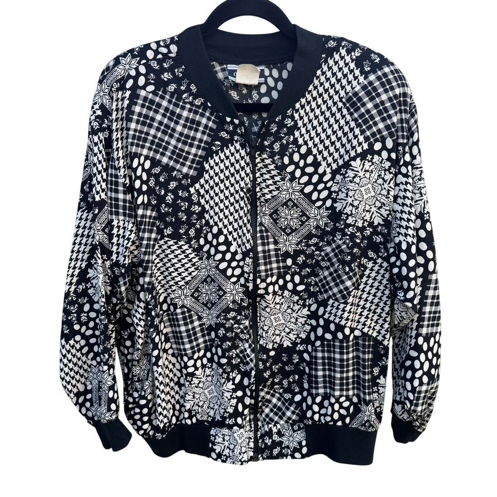 Cherisa Vintage 80s Womens Oversized Patchwork Patterned Retro Bomber Jacket 1X