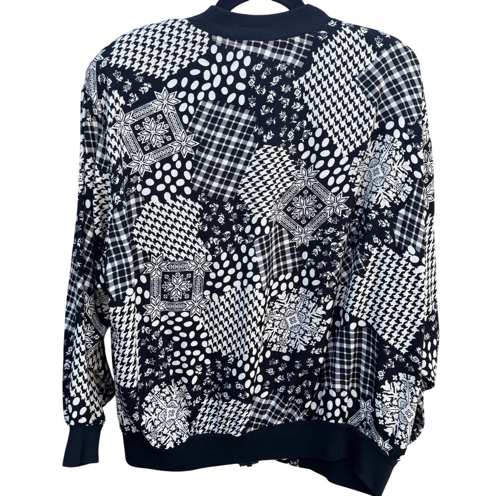 Cherisa Vintage 80s Womens Oversized Patchwork Patterned Retro Bomber Jacket 1X