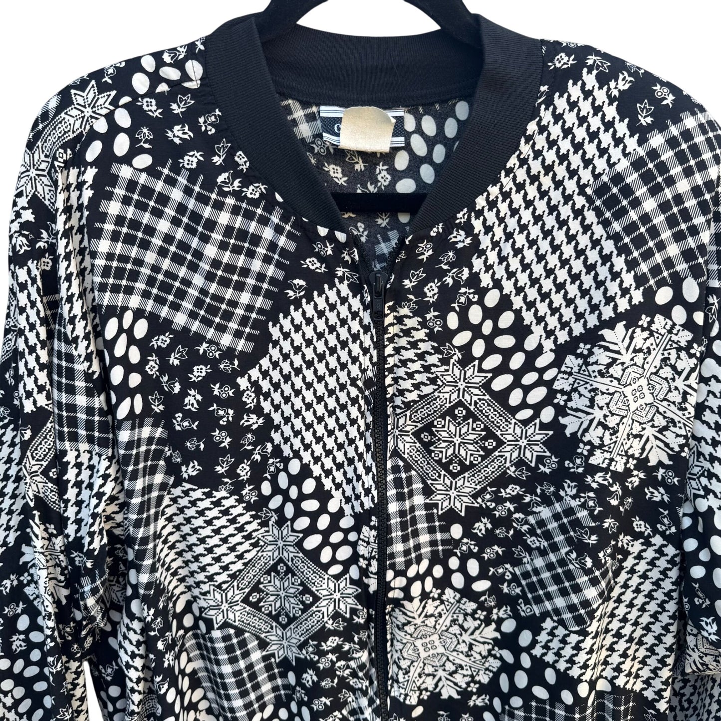 Cherisa Vintage 80s Womens Oversized Patchwork Patterned Retro Bomber Jacket 1X