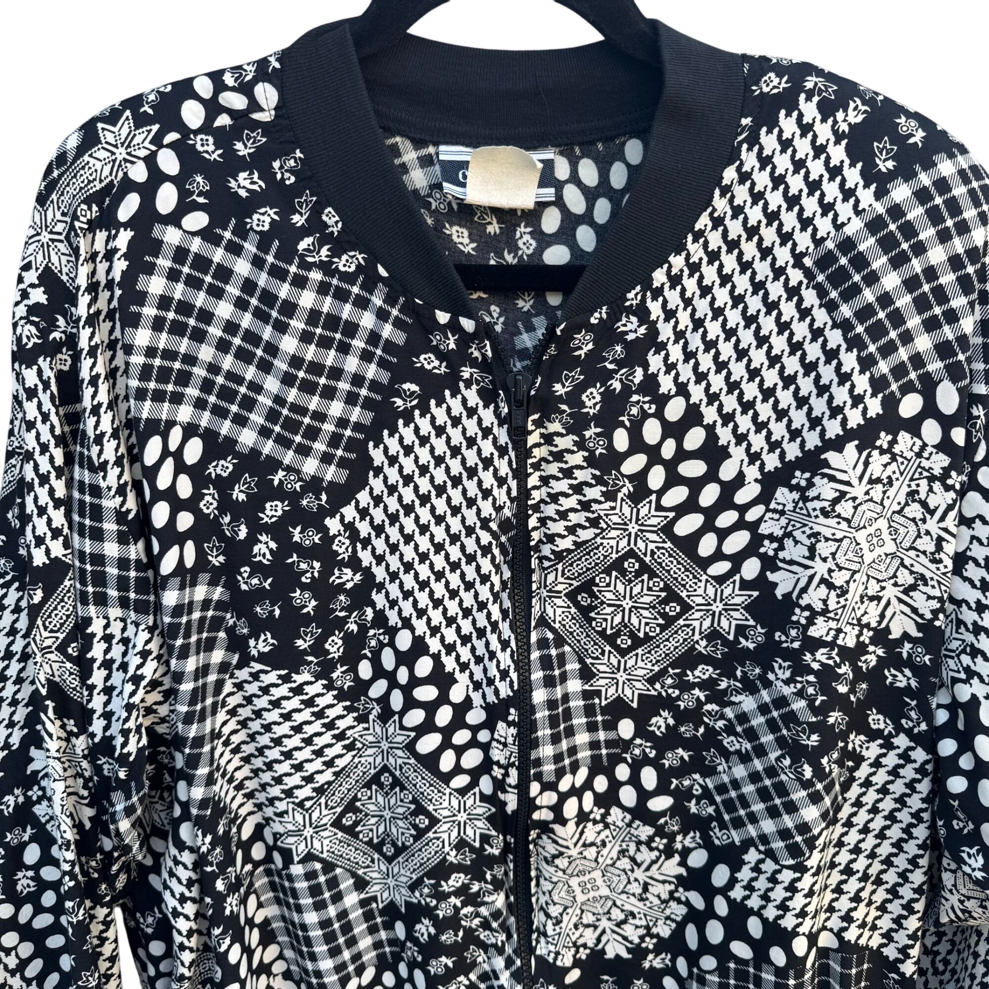 Cherisa Vintage 80s Womens Oversized Patchwork Patterned Retro Bomber Jacket 1X