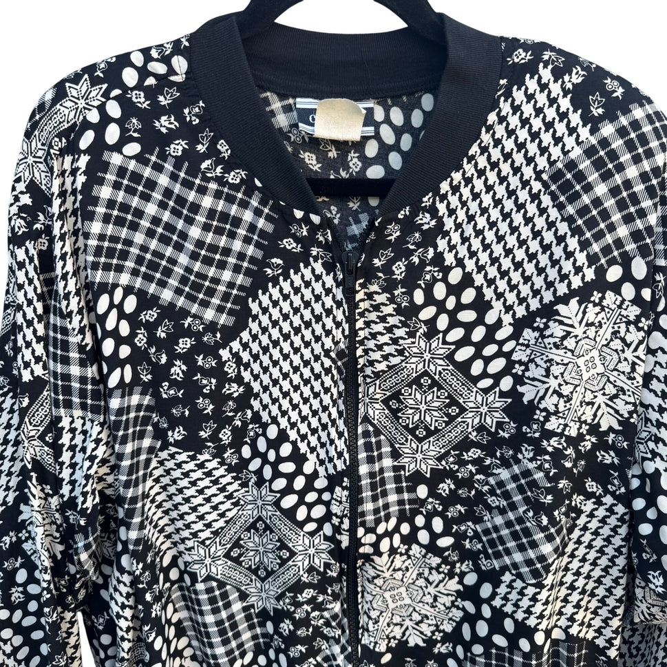 Cherisa Vintage 80s Womens Oversized Patchwork Patterned Retro Bomber Jacket 1X