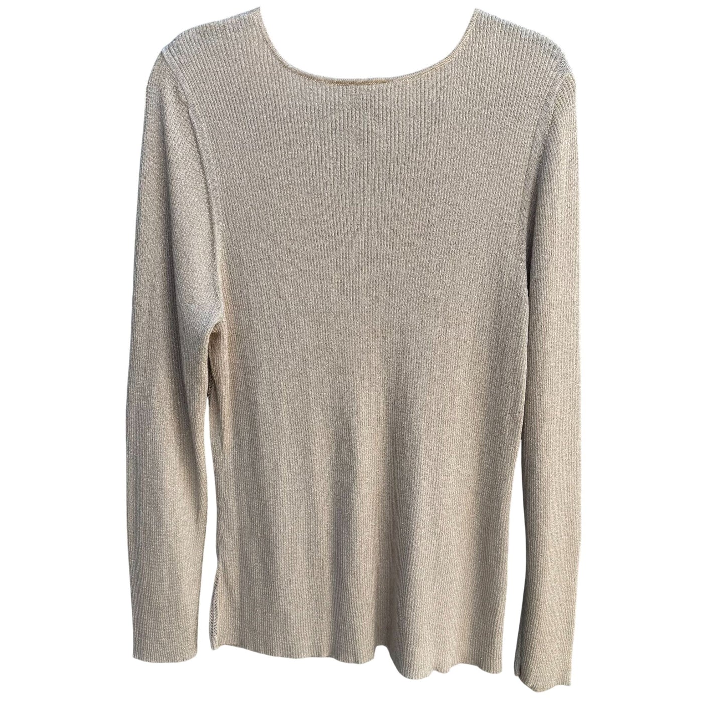 Studio 1940 Womens Beige Gold Metallic Open Knit Deep V-Neck Sweater 22/24W